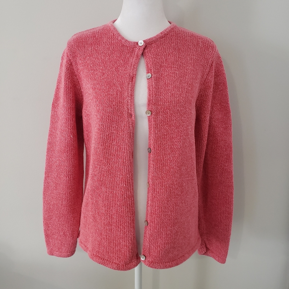 L.L. Bean Coral Pink Button-Front Knit Cardigan